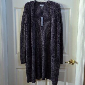 NWT Joseph A Charcoal Gray Open Front Long Duster Cardigan Sweater Size Medium